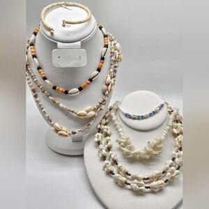 Vintage Shell Necklaces and Bracelets Set Handmade Coastal Jewelry Boho Festival
